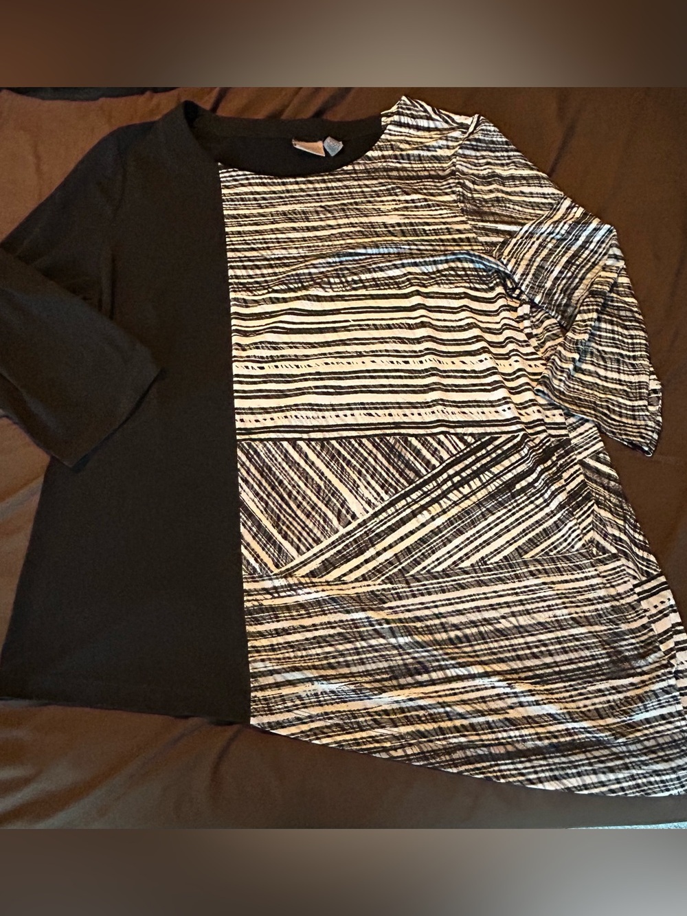 Chico's Black and White Striped Mixed-Panel Tunic